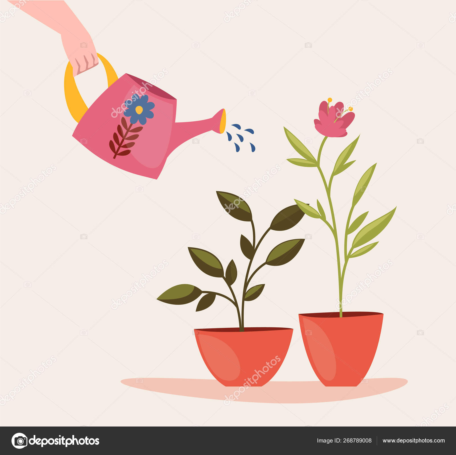Someone Watering Home Plants Pots Cute Vector Cartoon Illustration Stock  Vector Image by © #268789008