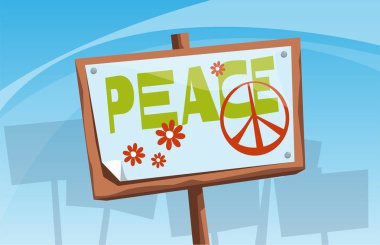 Poster with inscription Peace. Hippie, freedom, demonstration. Vector cartoon illustration clipart