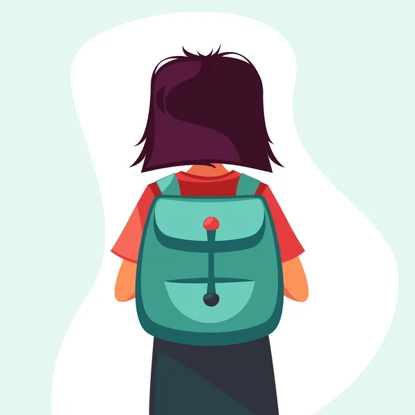 背观学校女孩背着背包 五颜六色的矢量字符 — 图库矢量图片