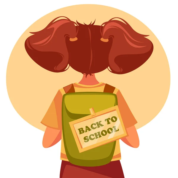 Back View School Girl Backpack Back Colorful Vector Character — Stock Vector