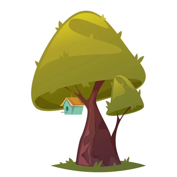 Mignon Arbre Vectoriel Dessin Animé Avec Mangeoire — Image vectorielle