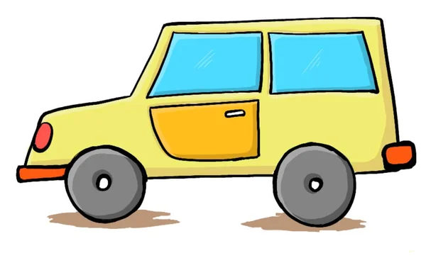 Gele Auto Met Hand Getekend Cartoon — Stockfoto