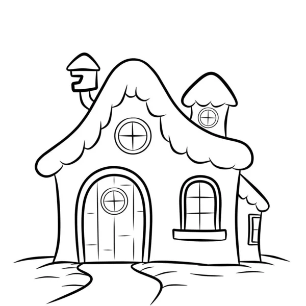Natale Snow House Colorare Pagine Illustrazione Cartone Animato — Vettoriale Stock