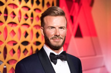 Istanbul, Türkiye - 16 Şubat 2017: David Beckham balmumu şekil Madame Tussauds Müzesi'nde. İngilizce bir eski profesyonel futbolcu David Beckham..