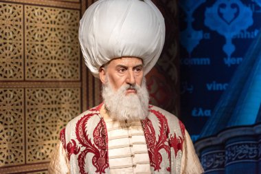 Istanbul, Türkiye - 16 Şubat 2017: Süleyman Kanuni (muhteşem süleyman) balmumu şekil Madame Tussauds Müzesi'nde.