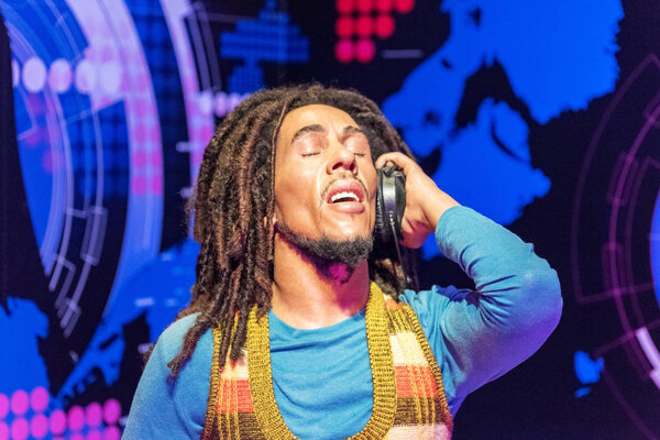 ISTANBUL, TURKEY - MARCH 16, 2017: Robert Nesta "Bob" Marley wax figure at Madame Tussauds  museum in Istanbul. Bob Marley was a Jamaican singer, songwriter, musician and guitarist.
