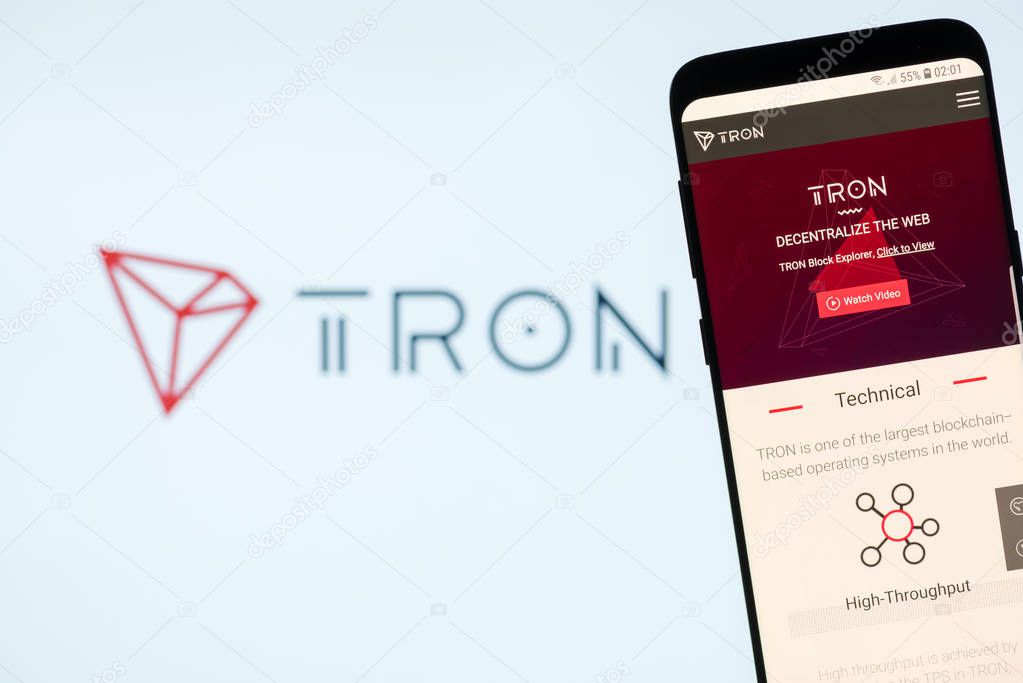 KYRENIA, CYPRUS - NOVEMBER 8, 2018: TRON ( TRX ) cryptocurrency website displayed on the smartphone  screen