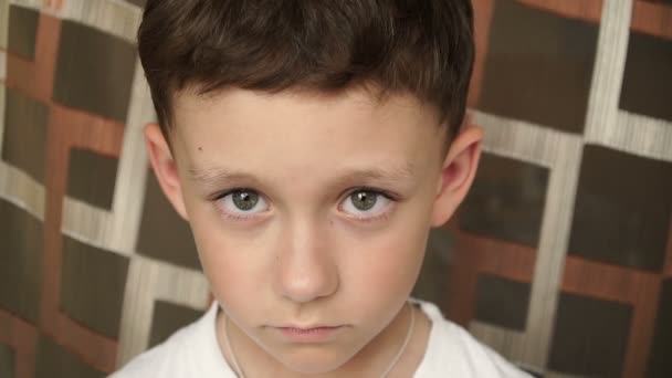 Při pohledu do kamery chlapec s velkýma očima — Stock video