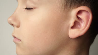 Childs'ın yüzünün sol tarafı. Kulak yakın çekim olduğunu.