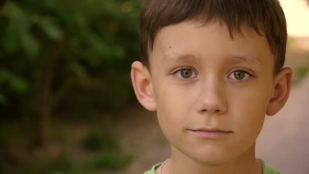 Mladý Chlapec Usmívá Pózuje Kamery — Stock video