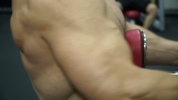 Muskulöser Sportler posiert in der Turnhalle — Stockvideo