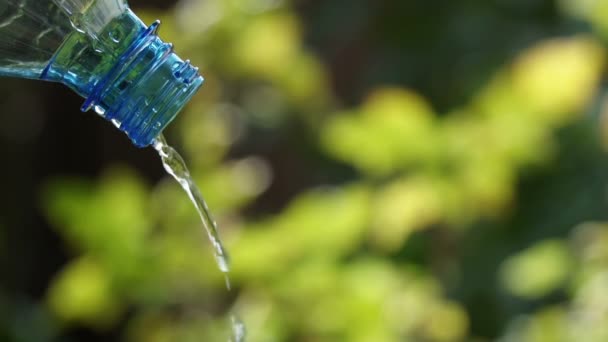 Solte uma gota de água de uma garrafa de plástico vazia . — Vídeo de Stock