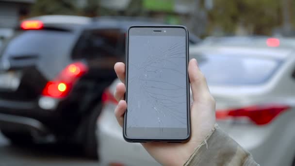 被砸碎的手机玻璃 — 图库视频影像