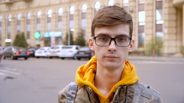 Portrait of a young man with glasses — Stock Video