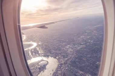  Londra hava görünümü ile uçak pencere vintage renk
