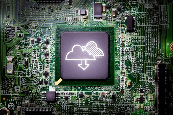 Cloud storage & security concept on computer mainboard