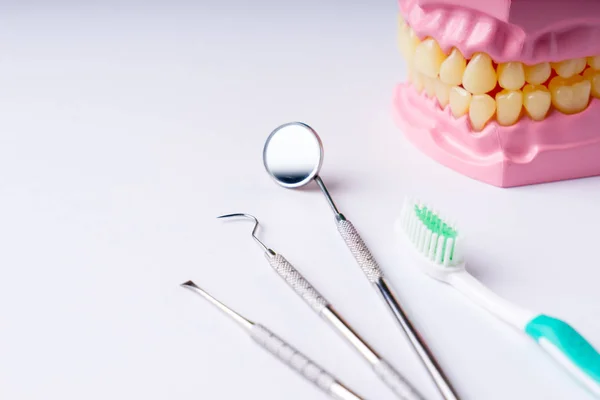 Ensemble Outils Équipement Médical Dentiste Métal Vue Dessus — Photo