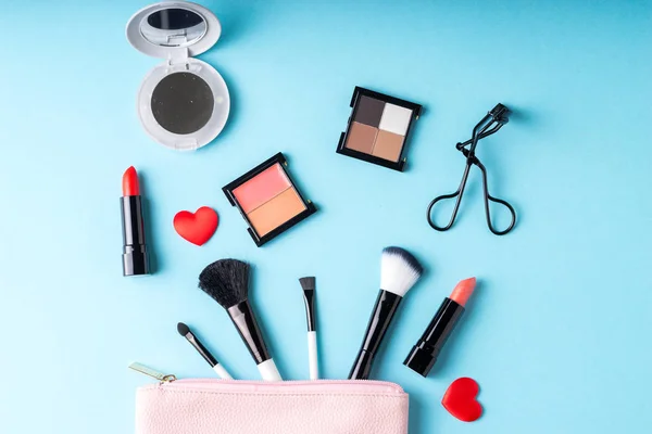 Set Makeup Cosmetics Products Bag Top View Vintage Style Stock Photo by  © 202444844