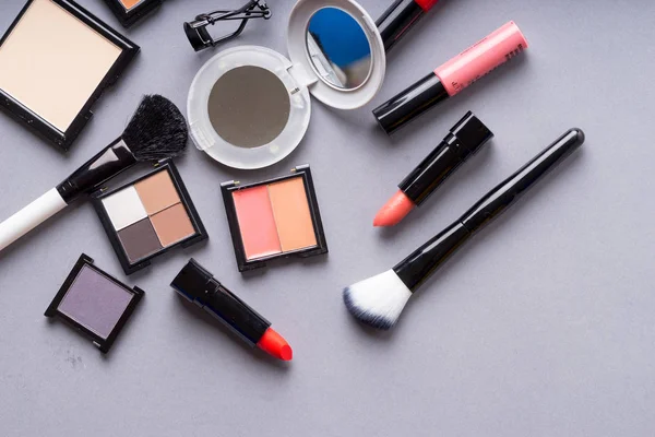 Conjunto Productos Cosméticos Maquillaje Con Bolsa Vista Superior — Foto de Stock