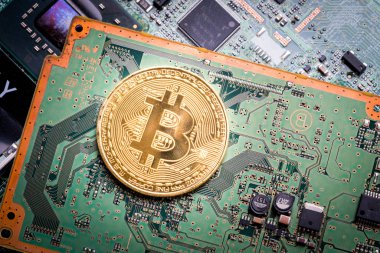 Bitcoin, Studio anakart arka plan üzerinde dijital para