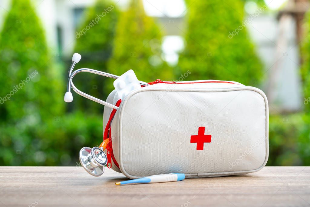First aid kit bag in outdoor