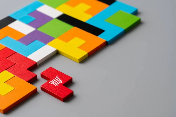 Icône Shopping Ligne Sur Cube Puzzle Coloré — Photo