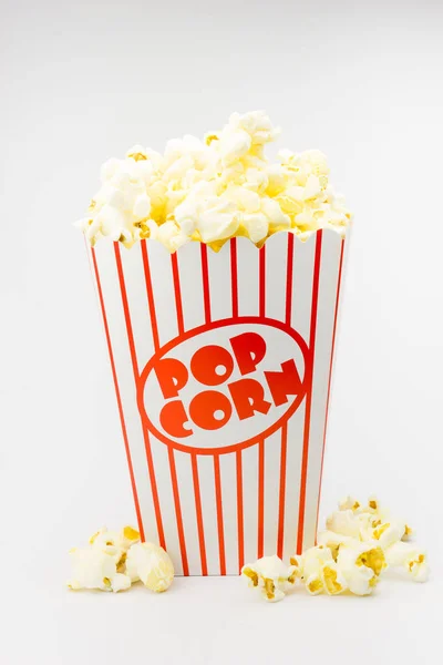Classic box cinema popcorn on white backgroun