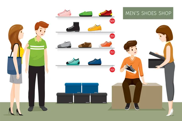 Γυναικεία Παπούτσια Κατάστημα Την Πωλήτρια Και Πελάτες Υποδήματα Μόδα Αντικείμενα — Διανυσματικό Αρχείο