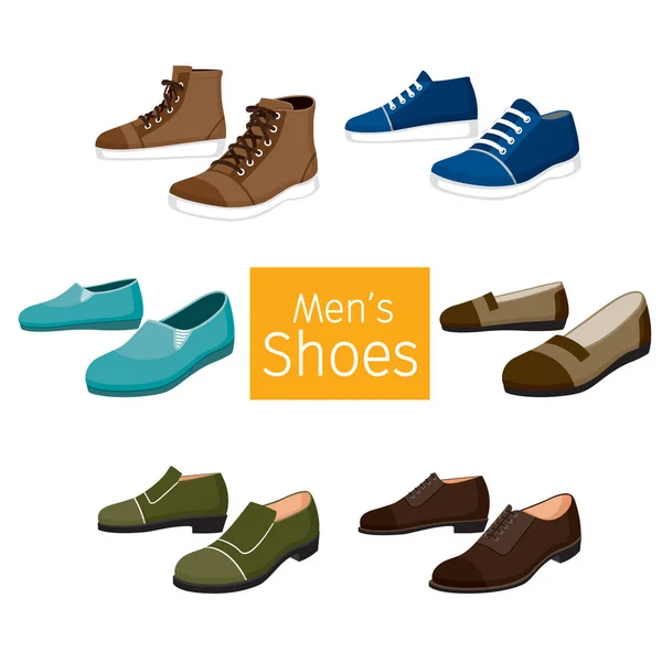 Коллекция Различных Мужских Пар Обуви Обуви Моды Предметов — стоковый вектор