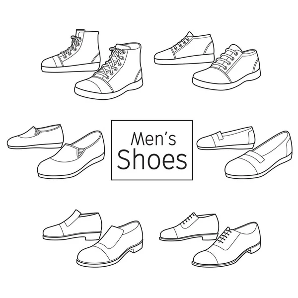 Colección Diferentes Zapatos Hombre Par Contorno Calzado Moda Objetos — Vector de stock