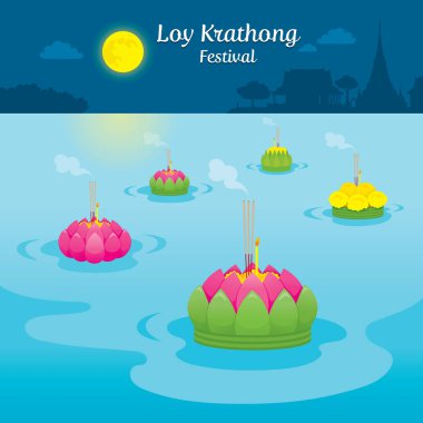 Loy Krathong Festivali, Float bir nehir, kutlama ve Tayland, Asya, bayram, sezon, din kültürü