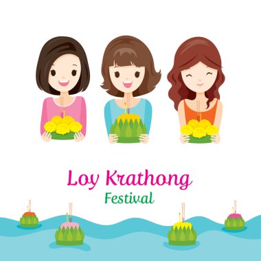 Kızlar, kutlama ve Tayland, Asya, bayram, sezon, din kültürü ile Loy Krathong Festivali