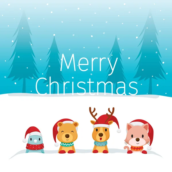 Рождество Четыре Ани Счастливы Снежном Заносе Новый Год Рождество Рождество — стоковый вектор