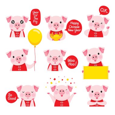 Pig Emoticons Icons Set, Year Of The Pig, Traditional, Celebration, China, Culture clipart