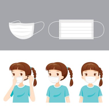 Set Of Air Pollution Mask And Girl Wearing Mask For Protect Dust clipart