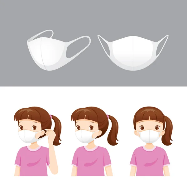 보호를 위한 N95 대기 오염 마스크 및 소녀 착용 마스크 세트 — 스톡 벡터