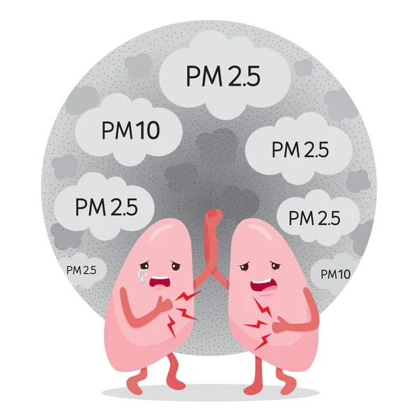 먼지 Pm2.5, Pm10, 연기, 스모그로 인한 폐 아픈 — 스톡 벡터