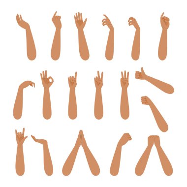 Set Forearm Ve Siyah Deri İnsan El Çeşitli Jestler