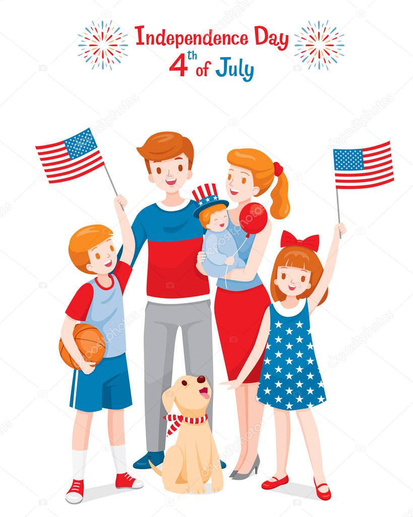 American Family Celebrating 4th Of July Independence Day, Holdin