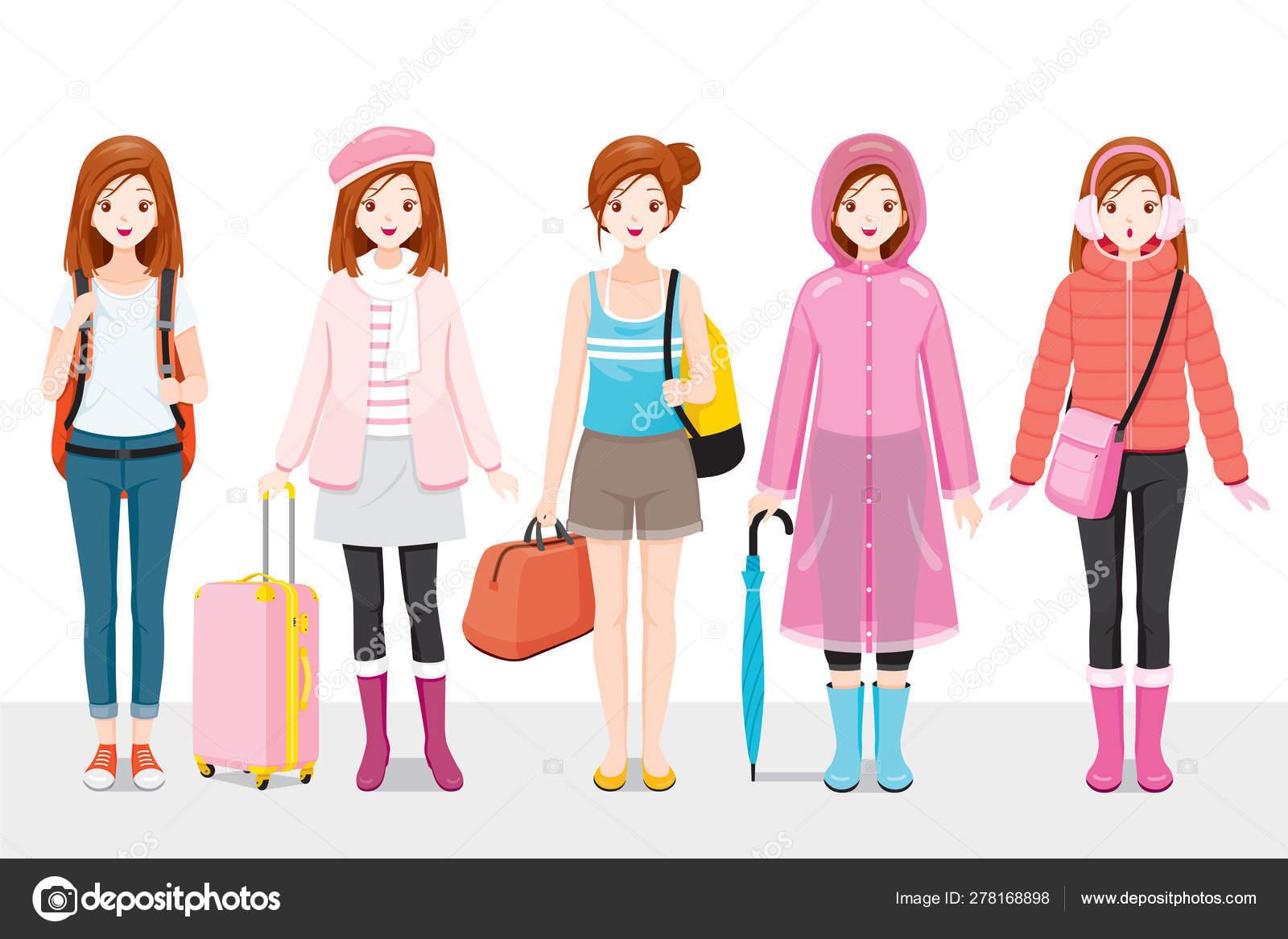 Set Of Woman Clothing Wearing In Different Seasons Stock Vector by