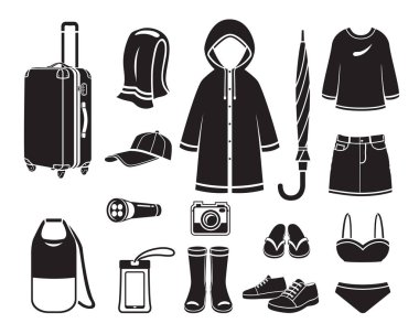 Yağmurlu Sezon Seyahat Gezisi Monokrom için Giyim Ve İhtiyaçlar