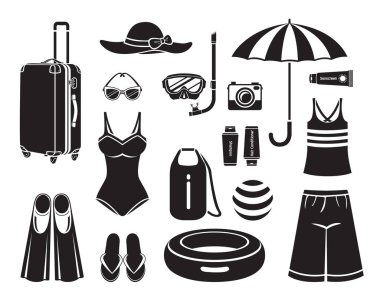 Giysi Ve İhtiyaçlar Yaz Sezonu Seyahat Gezisi Monochrome için