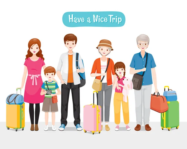 Familia con equipaje de pie para viajar juntos — Vector de stock
