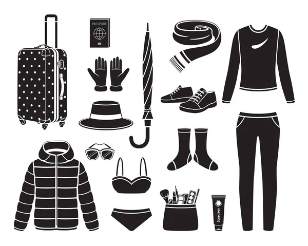 Kış Sezonu Seyahat Gezisi Monokrom Için Giyim Ve İhtiyaçlar