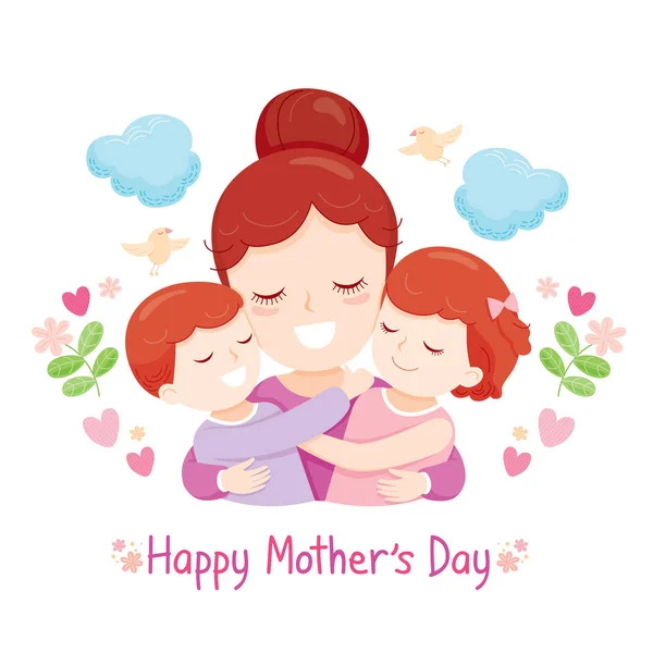 Son And Daughter Hugging Their Mother — Stock Vector