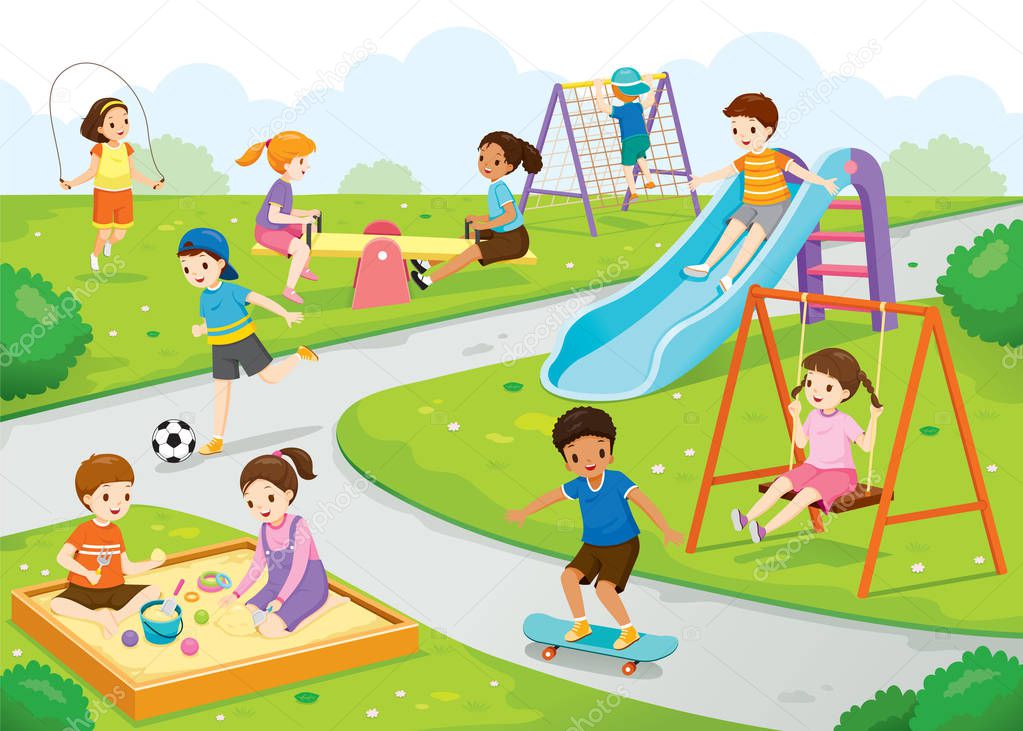 Happy Children Playing Joyfully On The Playground