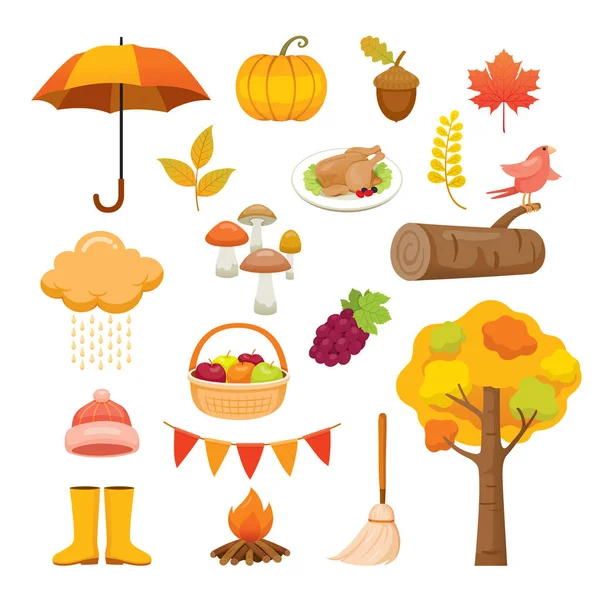 Set di oggetti autunno — Vettoriale Stock