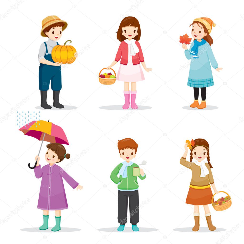 Set Of Children Wearing Different Clothes For Autumn Season