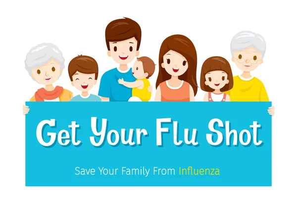 Familia con signo de vacunarse contra la gripe, cuidar de la salud de la familia — Archivo Imágenes Vectoriales