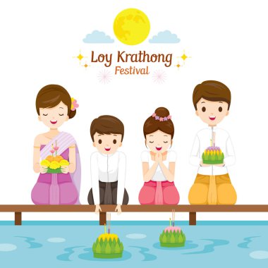 Loy Krathong Festivali, Geleneksel Tayland Giysilerinde Aile, Ulusal Oturma, Tayland Kutlaması ve Kültürü, Asya, Bayram, Mevsim, Din